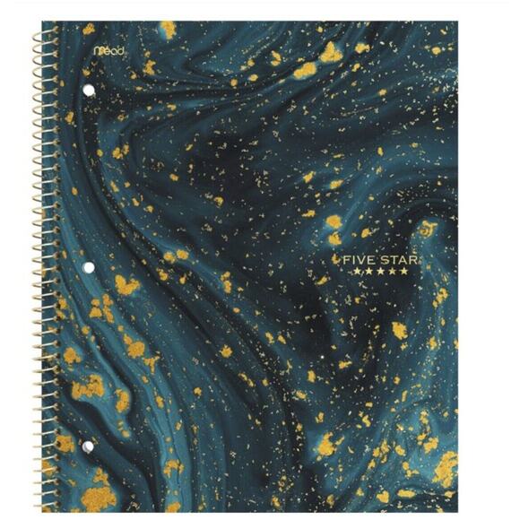 Five Star Spiral Notebook 1 Subject Wide Ruled 2 Pocket Gold Galaxy 100 Sheets - Picture 1 of 8